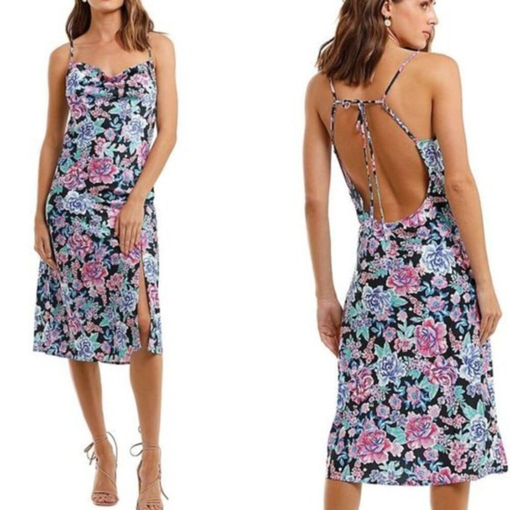 NEW For Love & Lemons Morgan Floral Midi Dress Open Back Size XS